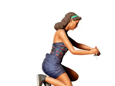 A woman working on a VW Beetle 3D print model