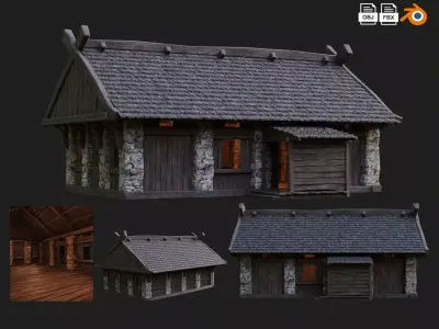 Old Medieval Building House 4K Textures GameReady 44 Low-poly 3D model
