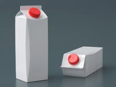 Blank Beverage Carton with Red Cap 1L White 3D model