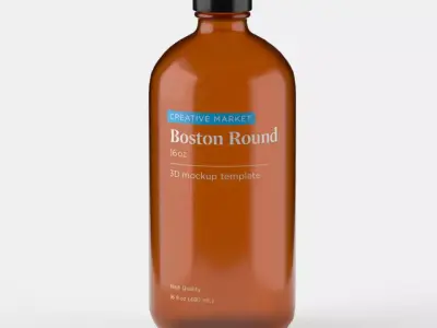 Boston Round Glass Bottle 16oz 3D model