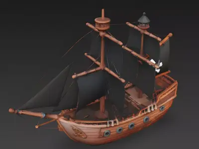 Stylized Pirate Brigantine Ship 3D Model 3D Model Low-poly 3D model