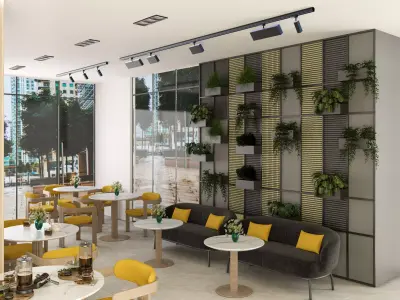 Modern Coffee Shop and Bakery 3D Interior Low-poly 3D model