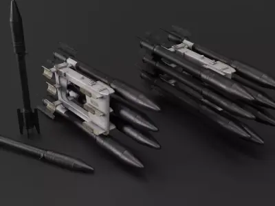 Game ready set of  APU-14U launcher and S-3 unguided missile Low-poly 3D model