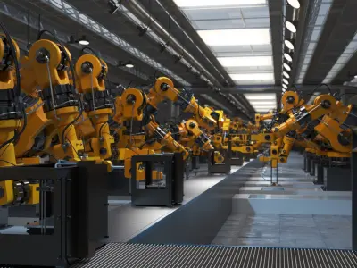 Industrial robots assembling 3D printers 3D model purchase