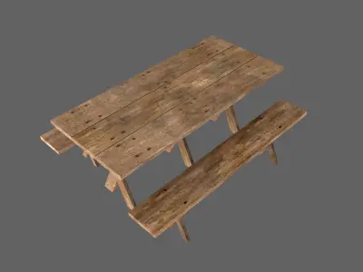 Medieval Style Table and Benches Low-poly 3D model