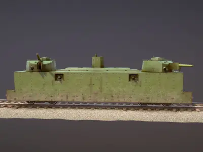 Armored Train PL-37 Railway Light Artillery Wagon  Low-poly 3D model