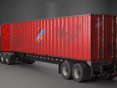Used Generic Semi Truck with ISO Shipping Container Trailer 3D model