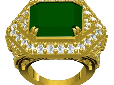 Antique Green Emerald Art Deco Engagement Ring for Women 3D print model