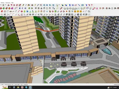 Residential and Commercial building 3d model with park 3D model