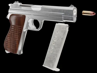 P210-BASED silver pistol Low-poly 3D model
