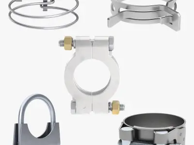 Complete Hose Clamp Solution: 5 Essential 3D Models — Power, Exaust, Spring, Wire &amp;amp; High-Pressure Double-Bolt. 3D model