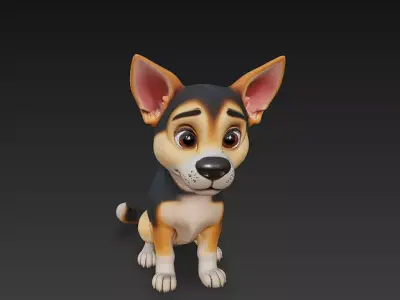 Dog Puppy Realistic 3D Model - Low Poly Realistic Low-poly 3D model