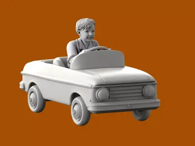 Boy in Toy Car STL  Scale  Kids Vehicle Figurine Diorama   3D print model