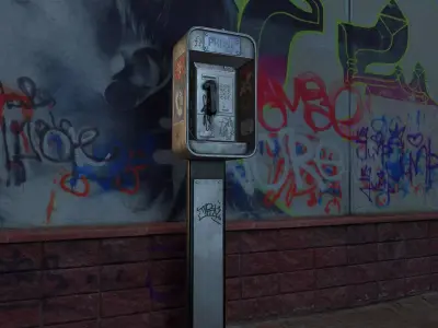 Payphone - Game Ready pay phone with graffiti on wall Low-poly 3D model