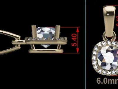 Dainty Diamond Halo Cushion Pendant With Bell 6mm 3D print model