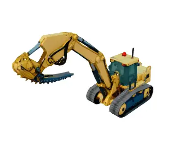 Realistic Excavator with Tree Shear Low-poly 3D model