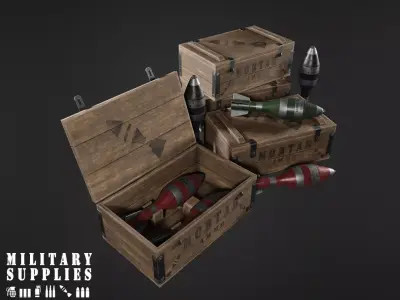 Military Supplies Pack - Mortar Ammo Box Low-poly 3D model