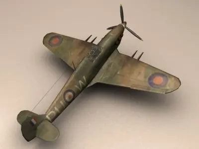 Hurricane WWII fighter plane Low-poly 3D model