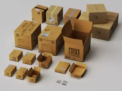 Logistics Shipping Cardboard Box Package Collection PBR Low-poly 3D model
