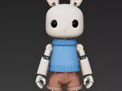 Realistic Robotic Pink Bunny in Sweater 3D Model Low-poly 3D model