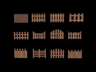 wooden fences Low-poly 3D model