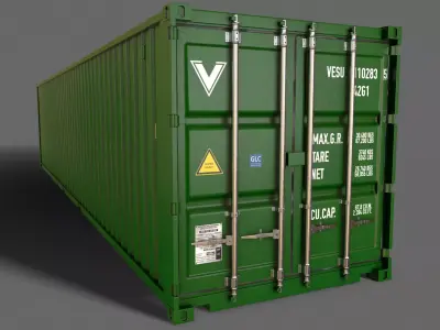 PBR 40 ft Shipping Cargo Container - Green Low-poly 3D model