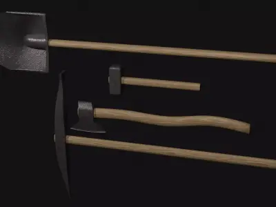 Tools - Axe Hammer Shovel Pickaxe Free low-poly 3D model
