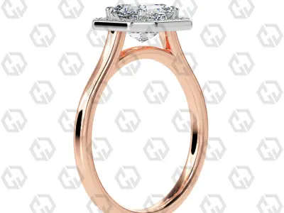 Ring 181 Asscher Shape Cathedral Halo with Gems 3D print model