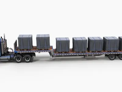 Freightliner Powerliner dropdeck trailer Low-poly 3D model