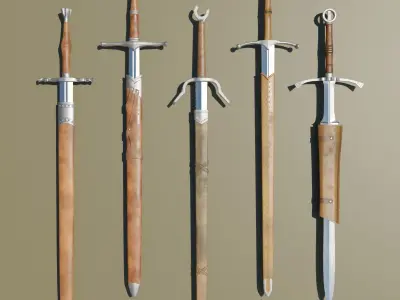 HQ PBR  5 Sheathed Swords Low-poly 3D model