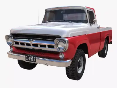 50s American 4x4 pickup truck Low-poly 3D model