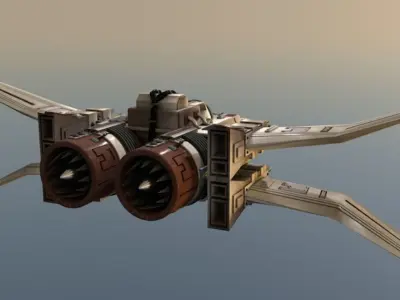 Spaceship 3D model fighter jet flying in sky 3D model