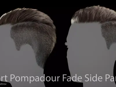 Short Pompadour Fade Side Part - Game-Ready Real-Time Hair Low-poly 3D model