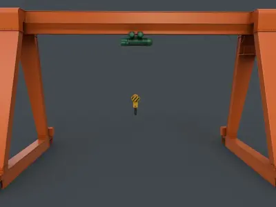 PBR Single Girder Gantry Crane V1 - ORANGE Low-poly 3D model