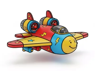 Cartoon Rocket Plane Toy 3D Model Whimsical Aircraft Low-poly 3D model