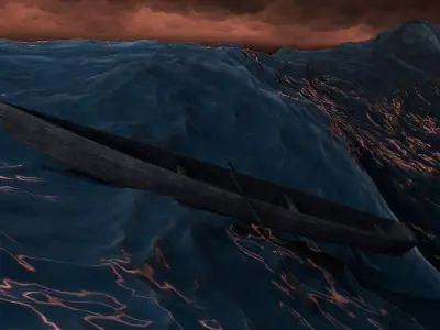 Low poly boat wooden floating in water Low-poly 3D model