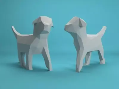 Low-poly puppy model pair of polygonal dogs 3D model