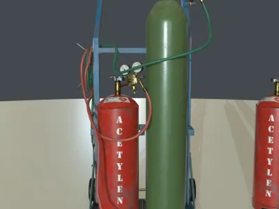 PBR Welding Set gas cylinders on cart Low-poly 3D model