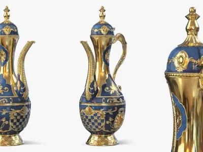 Arabic Dallah with Gold Pattern and Gem 3D model