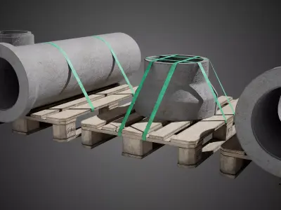  Industrial Concrete Pipes Props Low-poly 3D model