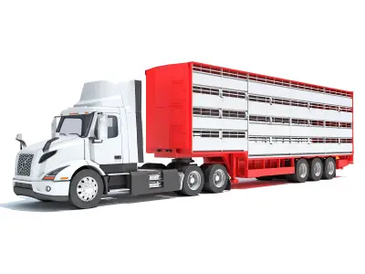  Animal Transporter Semi Truck and Trailer 3D model