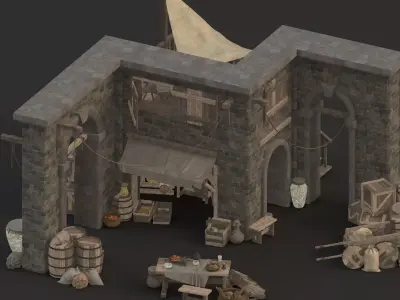 medieval market Low-poly 3D model