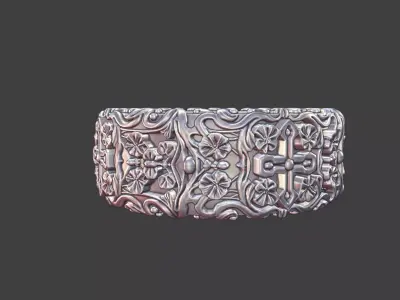 Mens Band Crosses floral ring Ornamental 3D print model