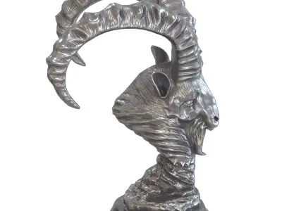 Goat bust metal statue Low-poly 3D model