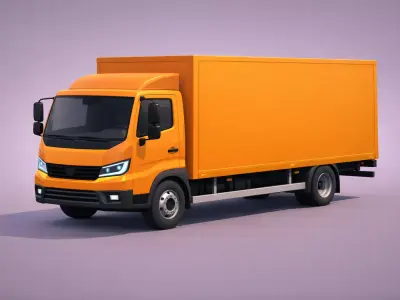 Low Poly Generic Box Truck Vehicle Model PBR Texture Low-poly 3D model