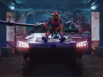 Deadpool On a Tank  Epic Blender Animation 3D model