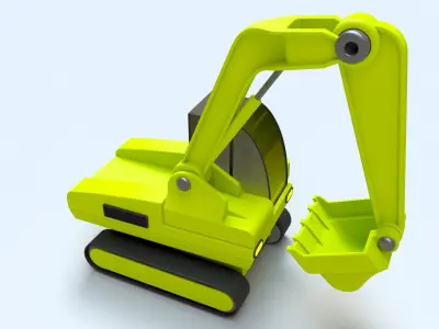 Cartoon Digger Excavator - Rigged and Animated Low-poly 3D model