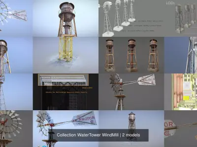 Collection WaterTower WindMill 3D Model Pack