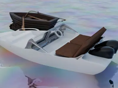 3D modeling low poly wood boat and speed boat  Low-poly 3D model