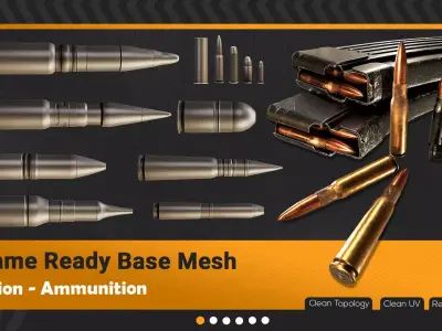 50 Ammunition And Ammo Base Mesh - VOL 02 Game Ready Low-poly 3D model